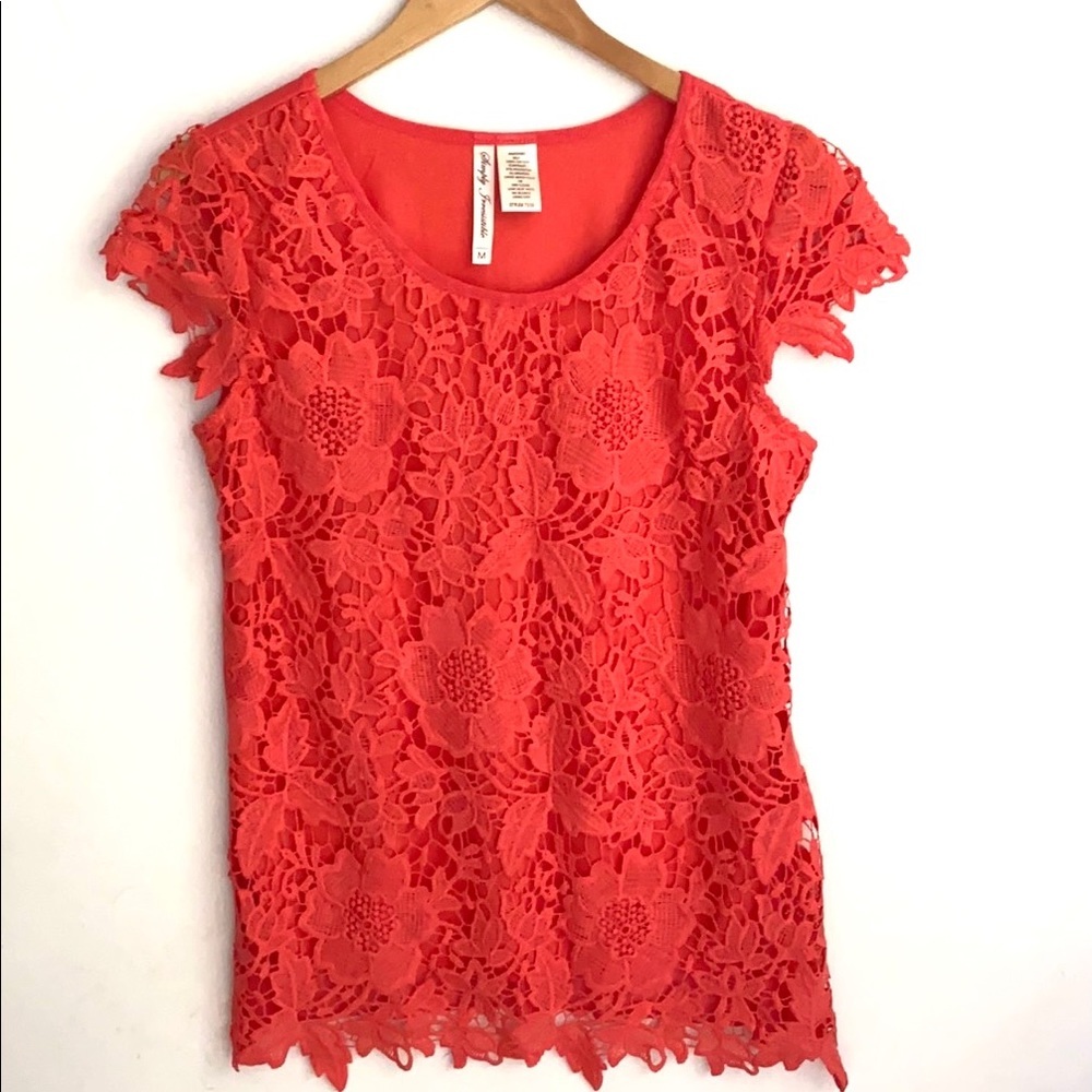 Simply‎ Irresistible coral crochet short sleeve boho blouse, Size M